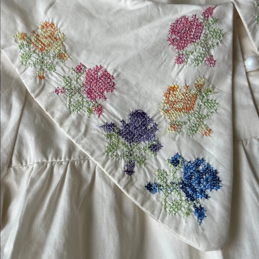 Vintage Benetton 100%COTTON Cross Stitch SPREAD COLLAR DRESS Girl L